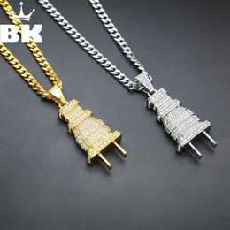 Collier pendentif avec prise scintillante pour hommes, couleur or et argent, breloque, Micro pavé, strass complets, bijoux hip hop, 200928215z