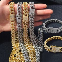 Mens Iced Out Chain Hip Hop Sieraden Moissanite Ketting Armbanden Goud Zilver Miami Cubaanse Schakelkettingen Necklaces219W