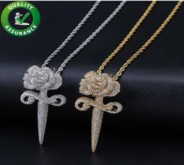 Ciondoli a catena Hip Hop ghiacciati da uomo Collana di design di lusso Gioielli Hiphop Donne Bling Diamond Rose Ciondolo Rapper personalizzato Access6637388