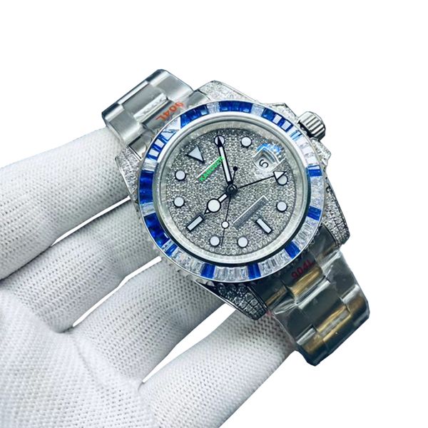 Montre glacée pour hommes montres de créateurs de haute qualité 40mm montre avec bracelet en acier inoxydable plongée aaa hommes sport mouvement automatique diamant montres étanches relojs