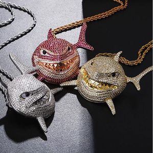 Mens INS 6IX9INE Shark Necklace 69 Rapper Animal Pendant Micro Pave Cubic Zirconia Cadena de tenis Navidad Día de San Valentín regalo