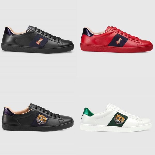 Hombres Italia Zapatos casuales Mujeres Mocasines Zapatos de cuero planos blancos Raya roja bordada Tigre Serpiente Parejas Entrenadores Chaussures 35-46