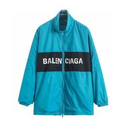 Mens Jacket Balenciigss Coat 2024 Nieuwe BLCG Lake Blue Splited Slogan Letter en Dames Casual Losse Charge X5T8