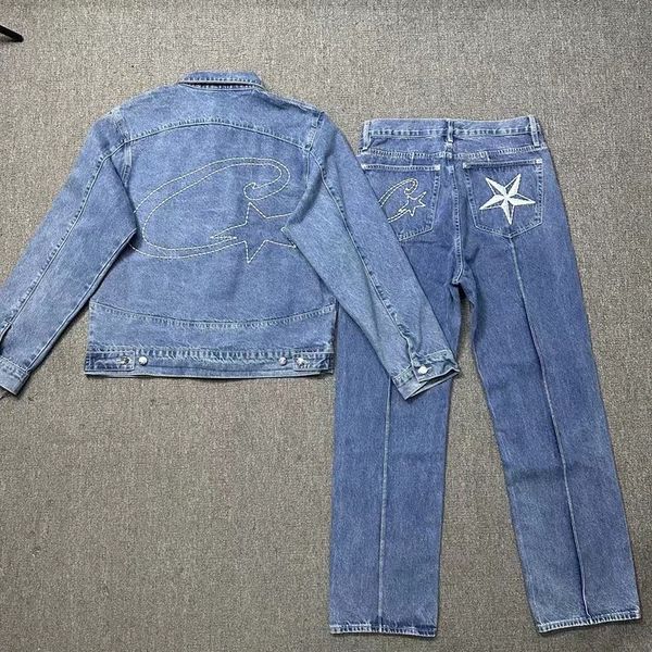 Veste en jean pour hommes Y2K Star Alt Stacked Baggy Demon Vestes polaires Giacca Cargos Hommes déchirés Slim Tears Ropa Esthétique Cargos Varsity Cuir Top Shorts U1S9 #