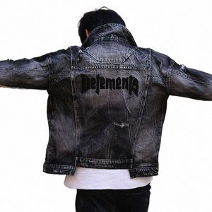 Veste pour hommes Style coréen Streetwear Vêtements japonais Casual Black Demin Jeans Lg Manches Ripped Holes Designer Manteau d'extérieur J7Q6 #