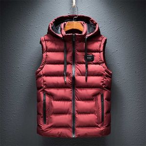 Mens Jacket Mouwloze Vest Hooded Fashion Casual Jassen Mannelijke Katoenen Gewatteerde Heren Vest Mannen Zipper Vesten Plus Size 6XL 211102