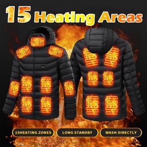 Herenjacks 15 Verwarmingsgebieden Elektrische jas USB Opladen Thermisch warm jas Verwarmde Hooded Outdoor Sportswear 221129