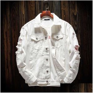 Jackets para hombre 2021 Nuevo 4xl White Reped Denim Men/Women Hip Hop Hops Fashion Casual Fashing Dear Solid Male Jeans Chaqueta Deliv Dhl7y