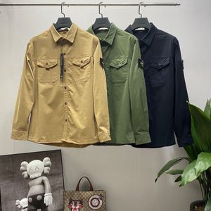 Heren Jassen 23SS Spring Stone Compass Badge Sleeve Patched Women Men Pocket Coat Streetwear Turn Collars Wind Breaker Wash Shirt 771 03