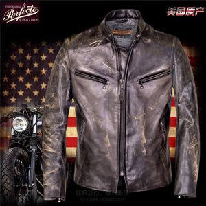 Herenjassen Amerikaans Schott Bronze Black Leather Cowhide Stand-Up Motorcycle Jacket