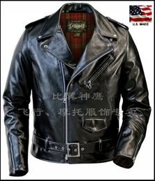 Heren Jassen Amerikaans Schott Cowhide Slim Motorcycle Leather Jacket Black and Brown