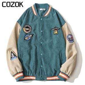 Vestes pour hommes American Vintage Corduroy Varsity Jacket Spring Fashion Cartoon Patch Casual Patchwork Lâche Unisexe Sport Bomber 230831
