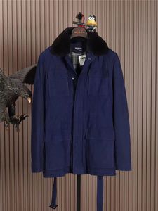 Vestes pour hommes automne et hiver kiton daim cachemire bleu veste manteau décontracté