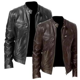 Chaquetas para hombre Chaqueta de otoño Hombres Slim Retro Invierno Masculino PU Cuero Stand Collar Ropa deportiva Trajes Bomber Coat 231018