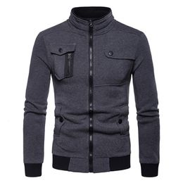 Hommes Vestes Automne Hommes Manteaux Hip Hop À Manches Longues Fermeture Éclair Col Montant Couleur Unie Chaud Cardigan Multi Poches Vestes pour hommes chaquetas 221205