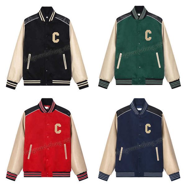 Chaquetas para hombre Abrigo de béisbol Ce Diseñador chaqueta universitaria Bordado Pu Cuero Cómodo Broche de perla Moda Chaqueta Letterman Ropa de hombre