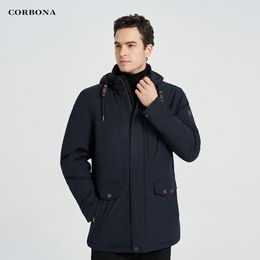 Mens Jackets CORBONA hommes veste d'hiver automne surdimensionné chaud coupe-vent manteau armée bleu affaires coupe-vent détachable chapeau longue Parka 230905