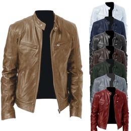 Heren Jassen Mode Leren Jas Slim Fit Stand Kraag PU Casual Rits Mannelijke Winddicht Motorfiets Revers 8 Kleuren 231025