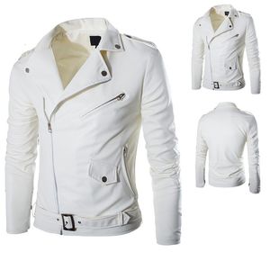 Heren Jassen mode pu lederen jas mannen buckle zip revers kraag