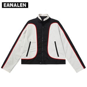 Chaquetas para hombre Harajuku Retro Colorblock Biker Racing Jacket Hombres Oversized Street Costume Rock Punk Boyfriend Style Casual Collar Mujeres 230818