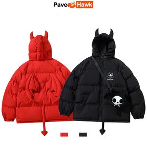 Herenjacks Hip Hop Parkas Men High Street Devil Horns Wingtail Haped Veted Jackets Dikke Warm Puffer Bubble Coats met Doll Unisex 221207