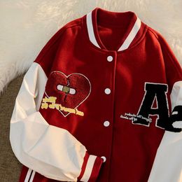 Herenjacks Hip Hop retro gebroken hart geborduurde varsity jas paar street Harajuku American Baseball Uniform 230811