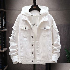 Heren Jassen Gat Mouwen Trend kleding Herfst en Winter Fashion Classic Retro Denim Jacket gescheurd groot formaat M-3XL Drop Delivery Ap Otzhy