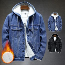 Hommes vestes à capuche Denim veste rétro automne et hiver manteau Plus velours coupe-vent épaissi chaud pour hommes 231018