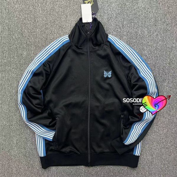 Hommes Vestes Ice Blue Ribbon Needles Track Jacket Hommes Femmes Haute Qualité Poly Smooth Sportswear Papillon Manteau 230808