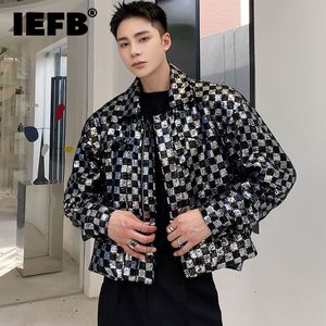 Chaquetas para hombre IEFB Lentejuelas bordadas a cuadros Chaqueta corta Diseño elegante Solapa con cremallera Abrigo Otoño Ropa de gran tamaño 9Y9983 230818