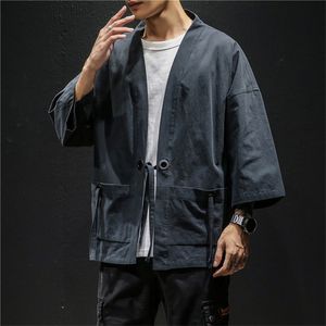 Chaquetas para hombre, Kimono japonés, modo de tarjeta, camisa de línea tradicional para hombre, traje sólido, ropa de calle Samurai Yukata Haori 230804