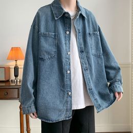 Heren Jassen Koreaans Blauw Casual Werkkleding Jean Jas Losse Jeugdige Mannelijke Vintage Streetwear Kleding Mode Denim 230804