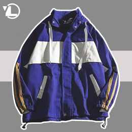 Hommes Vestes Coréen Printemps Varsity Hommes À Capuche Patchwork High Street Harajuku Coupe-Vent Col Montant Collège Streetwear Manteau Couple 230818