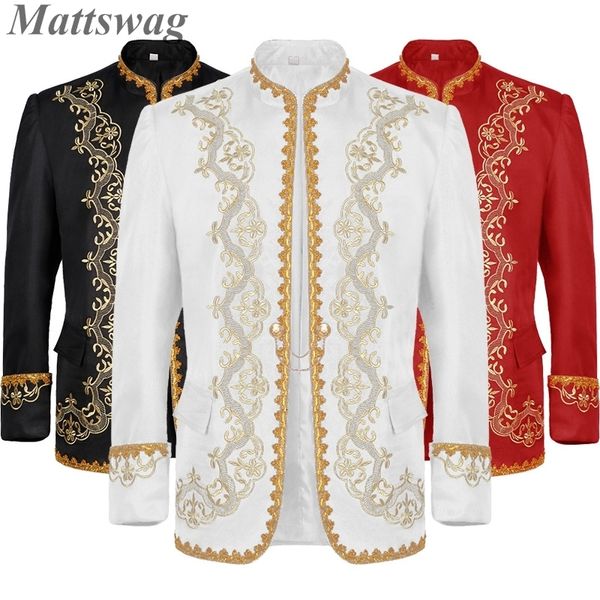 Vestes pour hommes de luxe col montant veste brodée d'or Vintage robe de cour médiévale manteaux dîner fête bal de mariage banquet vêtements 230905