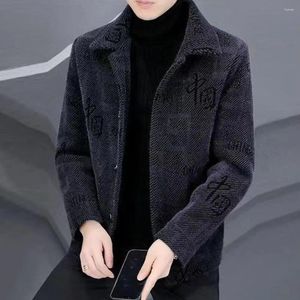Mens Jackets Men Outerwear Chinese print herfst winter jas met afslag kraag met één borste lange mouw vilters jasje dik warm warm