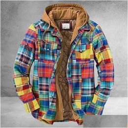 Vestes pour hommes Hommes Rétro Vintage Printemps Hiver À Manches Longues Chemise À Carreaux Veste Pour Manteau À Carreaux Pardessus Poche À Capuche Livraison Directe Appa Dhncd