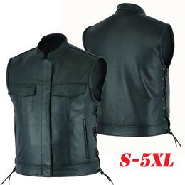 Chaquetas para hombre Hombres Side Lace Denim Style Biker Motocicleta Chaleco de cuero Bolsillos para armas 221124