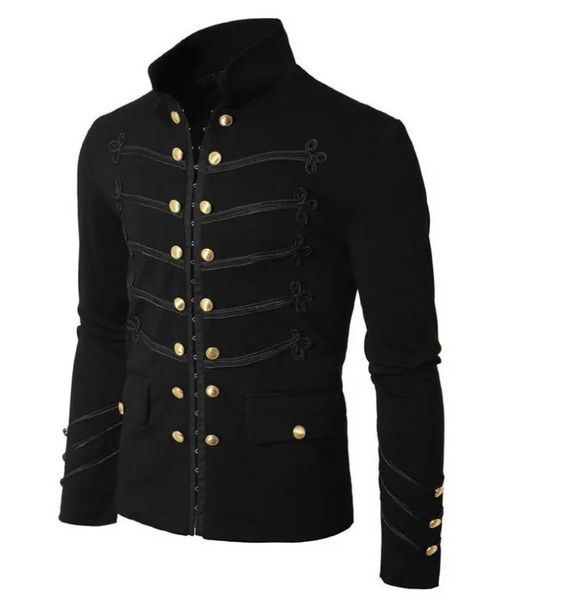 Hommes vestes hommes Vintage militaire gothique veste boutons brodés dessus de couleur unie rétro uniforme Ziper vêtements d'extérieur 231018