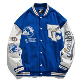 Men Jackets Men Woman Spring Otoño Varsity Jackets Epaulettes Bordado de béisbol suelto uniforme de béastón Azul Bombardero de cuero retro Agrasas 230815