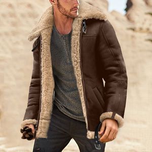 Heren Jassen Heren Faux Leather Classic Solid Color Bomber Jacket Winter Shearling Sheepskin Coat Mens Lederen Biker Jacket 221207