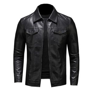 Vestes pour hommes veste en cuir de moto grande taille poche noire fermeture à glissière revers slim fit Homme printemps et automne haute qualité PU Manteau M5XL 230222