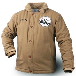 Herenjassen N1 Teddybeer Sherpa Kraag Varsity Zip Up Deck Jack USN Vintage Militaire Winterjas Dikke Khaki 220930