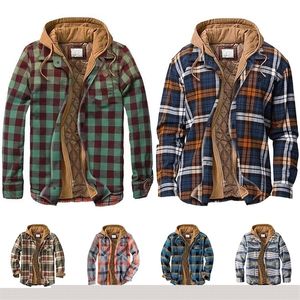 Chaquetas para hombre Chaqueta clásica a cuadros para hombre Abrigo cálido de invierno Camisas de franela Sudaderas Sudadera con capucha falsa de dos piezas Botones con capucha Hombre 221112