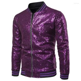 Vestes pour hommes Mouilles universitaires à paillettes violettes pour hommes 70s danse disco jeste brillante veste de nuit de nuit