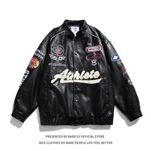 Chaquetas para hombre Carrera Motocicleta PU Cuero Deporte Embroid Lettermen Hombres Varsity Bomber Unisex Mujeres Béisbol Abrigo Estadio Premio Chic 230207