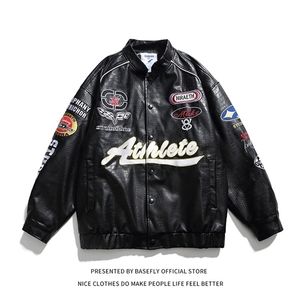 Herenjassen Race Motor PU-leer Sport Borduren Lettermen Heren Varsity Bomber Unisex Dames Honkbaljas Stadion Award Chic 220829