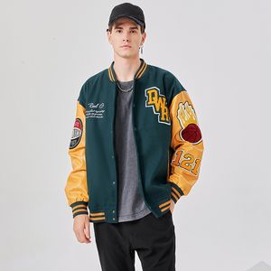 Mens Jackets Renyadao Hio Hop Wool Faux Leather Man Baseball Jacket Letterman Borduurwerk Unisex Loose Rib Gebreide Varsity Streetwear Coat 230818