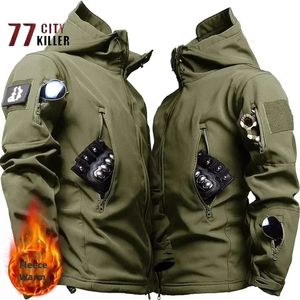 Chaquetas para hombre Piel de tiburón Chaqueta táctica de concha suave Hombres Fleece Ejército Militar Impermeable Combate con capucha Caza Cazadora Abrigos 231212