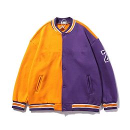 Vestes pour hommes Sports Basketball Baseball Col Streetwear Stiched Violet Jaune Polaire Hip Hop Varsity Letterman Vêtements d'extérieur Fit Tops Bomber Coat Embriodery