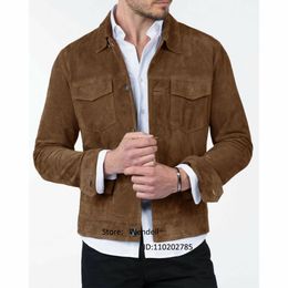 Vestes pour hommes Veste en daim Casual Moto Revers Slim Tailored Single Breasted Coat Windbreak Iab Club America Man Y2k Vintage 230809